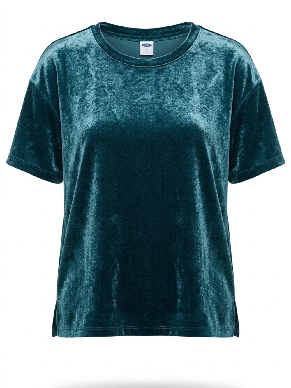 Old Navy Teal Velvet Velour Short Sleeve Top Women’s Medium Oversized EUC